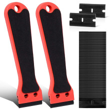 2 Pcs Plastic Scraper with 100 Plastic Razor Blade, 6inch Long Handle with EVA Foam, Super Scratch Remover for Glass, Window, Car Sticker, Glue, Hob,