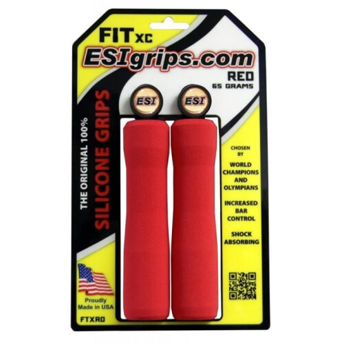 Manopole ergonomiche ESI Fit XC rosse per MTB - silicone - 65g