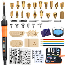 Preciva Pyrography Kit, 70pcs Wood Burning Kit with LCD Wood Burning Pen, 100W Engraving Pen, 200-500 Adjustable Temperature Soldering Iron Kit, Su