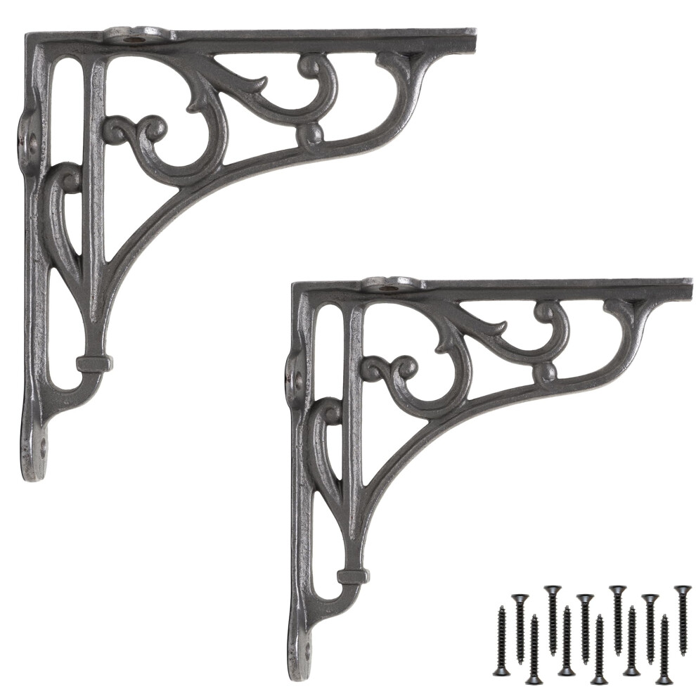 Eduwurxs Industrial Ornate Cast Iron Shelf Brackets 5X5in, Pair 5000101797903