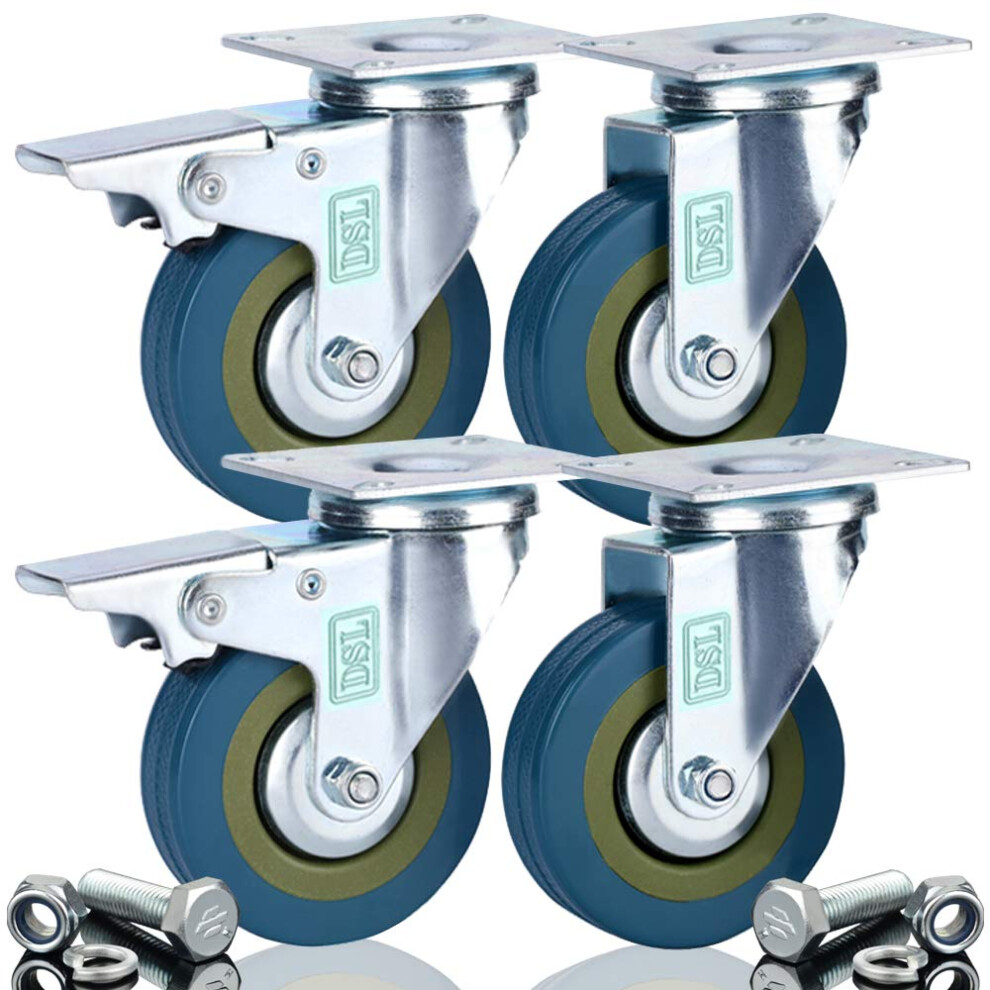 Dsl 4 X Heavy Duty 75Mm Swivel Castor Wheels Trolley Furniture Caster Brake With Free Bolt Fitting 87675276