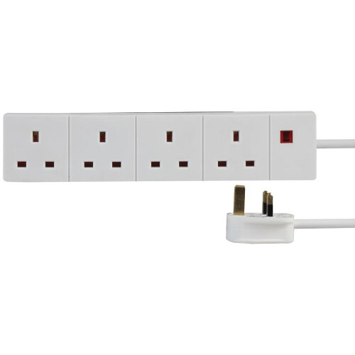 Pro Elec 3 m 4 Socket Neon On Light Extension Lead  White