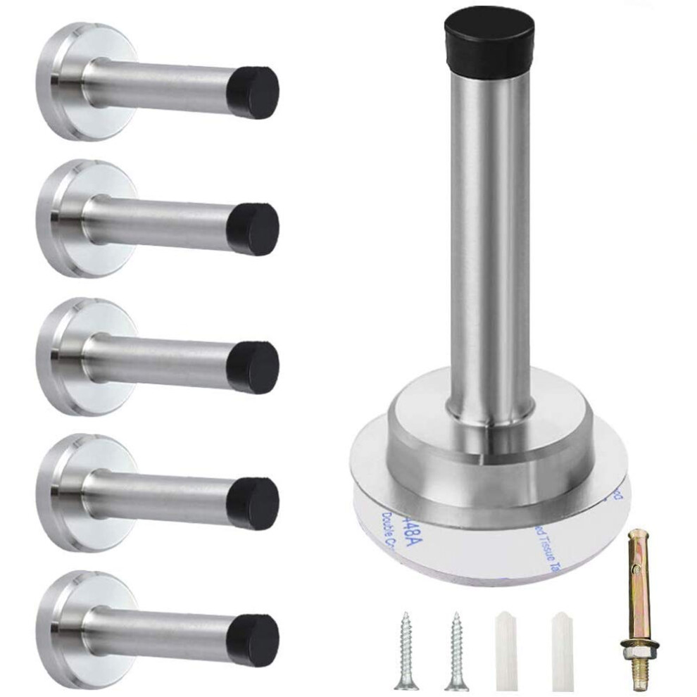 6 Pack Wall Mounted Door Stoppers For Skirtings Chrome Door Stops Indoors Door Stopper Heavy Duty Doorstop, Self Adhesive Door Stop Stainless Steel D 4067905201914