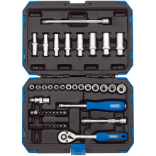 Draper 1/4" 47 Piece Square Drive Metric Socket Set | Micrometre Reversible Hand Tool |Soft Grip Ratchet | 21 Metrics Sockets Mechanics Car Tools | P
