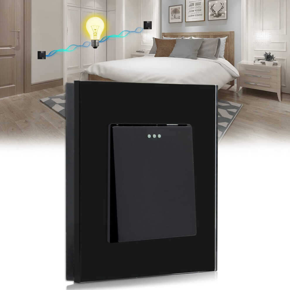 Bseed Light Switch 1 Gang 2 Way,Glass Light Switches,Screwless 10A Rocker Tactile Wall Switch,Black Crystal Toggle Switch 46606686