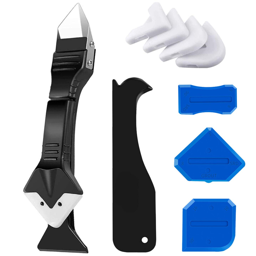 King&Charles Silicone Caulking Tool, Caulk Remover Tool Kit& Grout Removal, Caulk Remover With 4Pc Glass Glue Angle Scraper - 3 In 1 Finishing Kit. 5051226608506