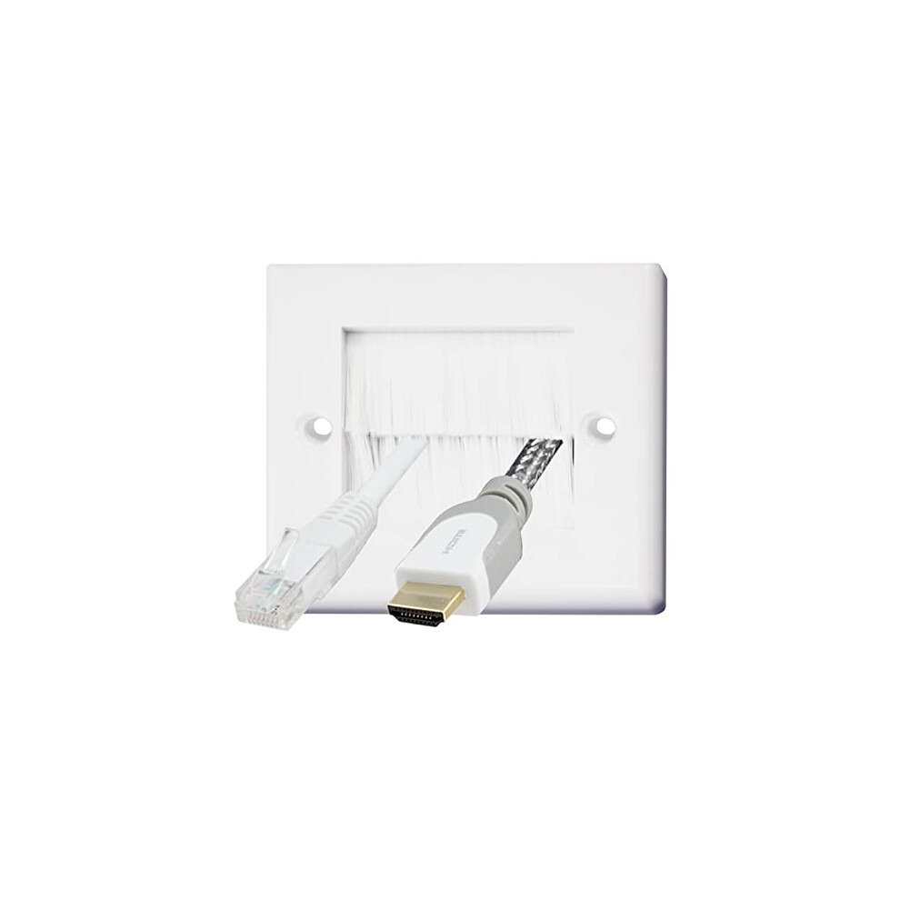 Auline White Brush Single 1 Gang Wall Outlet Cable Entry Plate Tidy Mount Face Plate Wall Plate (1) 5051226989551