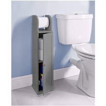Homme Concept - Free standing Grey wooden Toilet Paper Roll Holder with Shelf, Bathroom Storage Tissue Organizer