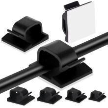 Adhesive Cable Management Clips, 60pcs Adhesive Clips, Plastic Cable Organisers Sticky Wire Clips Wire Cord Holder, 4 Sizes (BLACK)