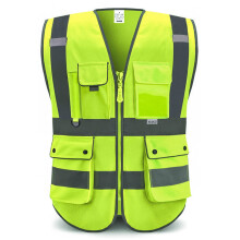 XIAKE High Vis Vests 8 Pockets Reflective Safety Vest Waistcoats for Men Women, Meets ANSI/ISEA Standards(Yellow,Large)