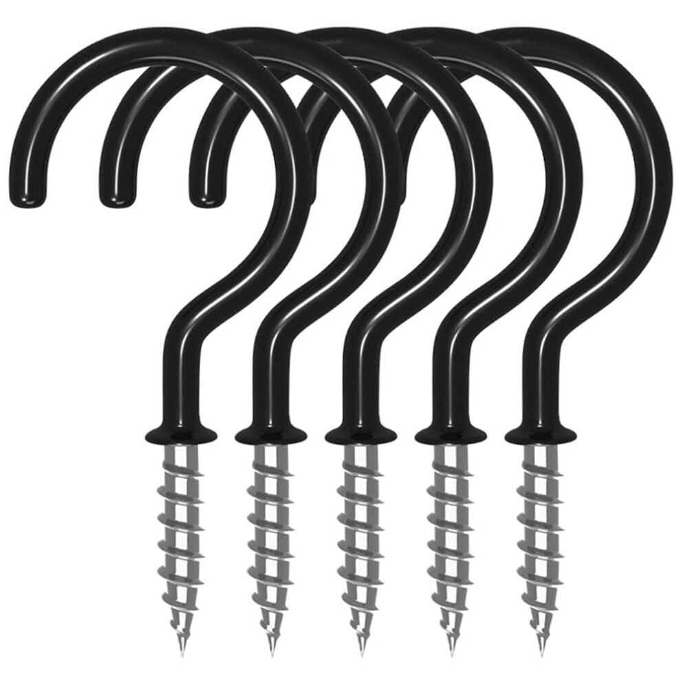 Xfentech 16 Pcs Cup Hooks Screw - 2.9 Inch Metal Ceiling Hooks With Pvc Plastic Vinyl Coating Black Screw In Hooks For Hanging Plants, Cups, Lights, 43504282