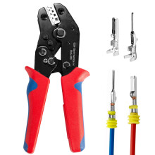 Wire Crimping Tool with Ratchet, Amliber Ratchet Wire Crimper Tool for Open Barrel Terminal Connectors, Electrical Crimping Tool for Molex Style Deut