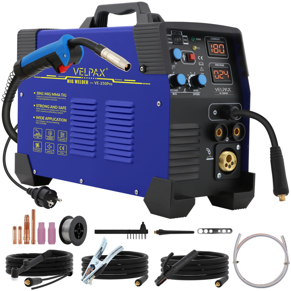Photos - Other Hand Tools 200A 230V MIG Welder, 3 in 1 Welding Machine, Gas/Gasless Flux Core MIG/Stick/Lift TIG/Spot Welding Inverter Welders with Di