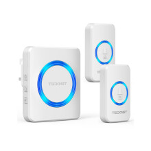 TECKNET Wireless Doorbell with 2 Push Buttons, Cordless IP65 Waterproof Door Bells Chime Kit, 600M/1,968ft Ultra Long Range, 60 Chimes,LED Flash,5 Le
