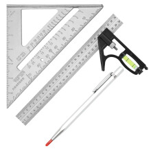 2 Pcs Combination Triangle Rule, 12 Inch Combination Square with Spirit Level and 45-90 Degree Marking, Speed Squares 7 inch with Marking Pen for Acc