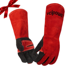 vclpower Leather Welding Gloves Fireproof Heat-Resistant 500C Long Sleeve Mitts for BBQ, Fireplace, Oven, Stove, Grill, Log Wood Burners, MIG/TIG/St