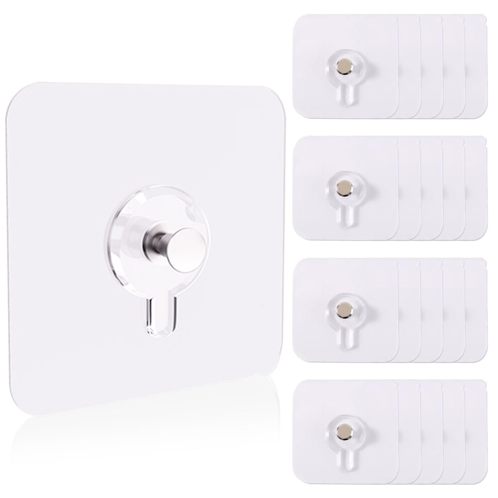 20 Pcs Self-Adhesive Picture Hooks, 6Kg Load Capacity, No Drilling Or Nailing Required,Transparent Waterproof Heavy Duty Wall Stickers For Bathroom 5051226652028