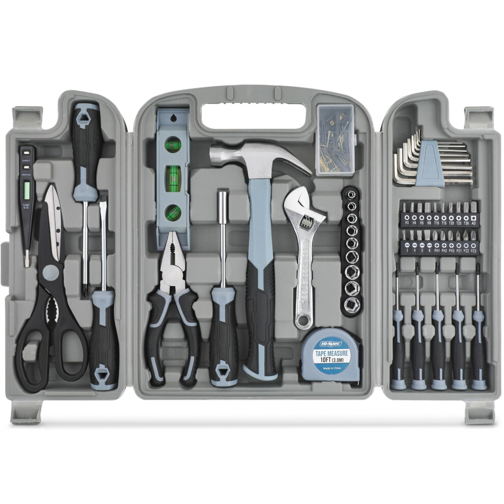 Hi-Spec 54 Piece Household Diy Tool Kit Set. Blue Hand Tools For Home Repair In A Carry Case. 59998211