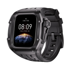 Black Stainless Steel Case and Rubber Band Kit for Apple Watch Series 10 46mm, Precise Fit Easy Install