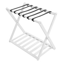 Foldable Bamboo Luggage Rack with Shelf, Set of 2 Heavy Duty Suitcase Stand for Guest Room and Bedroom