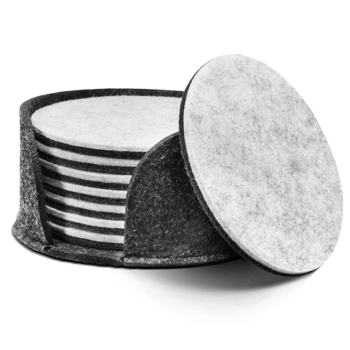 Conjunto de 8 porta-copos redondos de feltro de 10 cm