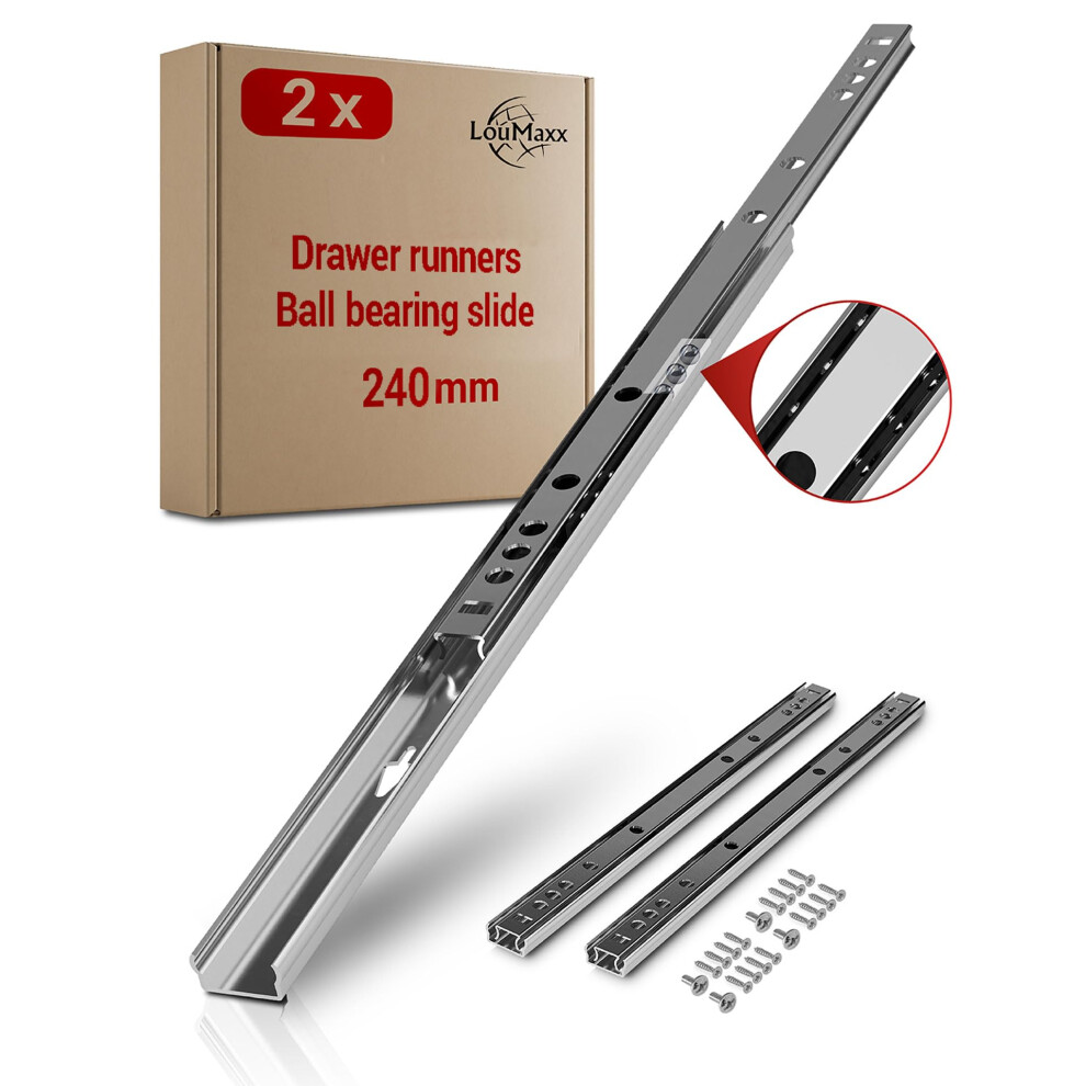 Loumaxx Drawer Runners 17Mm Groove [2 Pack] - 246Mm Cabinet Drawer Slides - Ball Bearing Drawer Runners - Suitable Replacement Ikea, Mfi - Screws Inc 60360069