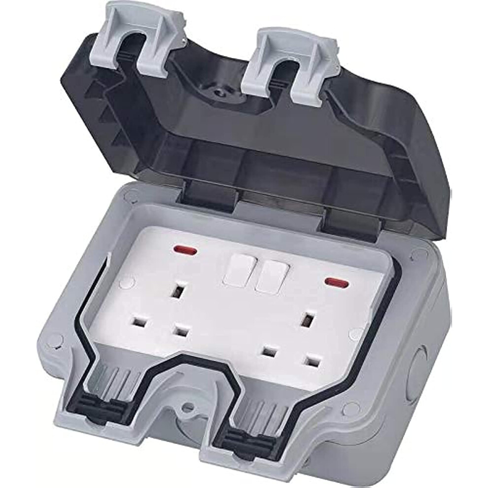 Electrical Double Weatherproof Outdoor Switched Power Socket, Ip66 Rated, 13 Amp Wps213 Grey 33866680