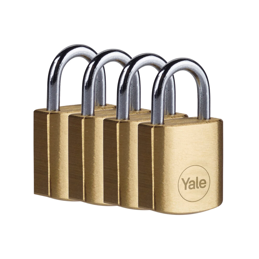 Yale - Y110b/20/111/4 Standard Security 20Mm Brass Padlock, Pack Of 4 - Open Steel Shackle - 3 Keyed Alike Keys