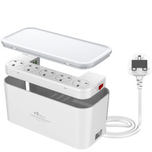 Hulker 3M Extension Lead with USB, Cable Management Box 5 Gang Plug Extension Socket with Switch, 5 Way Power Strip Cable Tidy Box, Desk Cords Organi