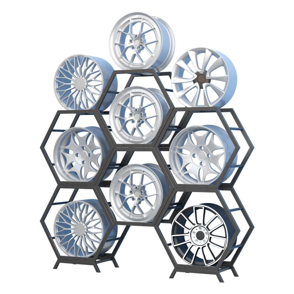 Heavy Duty Steel Tire Rack For 9 Wheel Rims, Stackable Garage Storage Organizer Stand 9070919975417