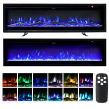 INMOZATA Electric Fire Wall Mounted/Recessed/Freestanding 102cm Electric Fireplace with Remote & Touch Screen Control 12 LED Color Flame Effect, 2 He
