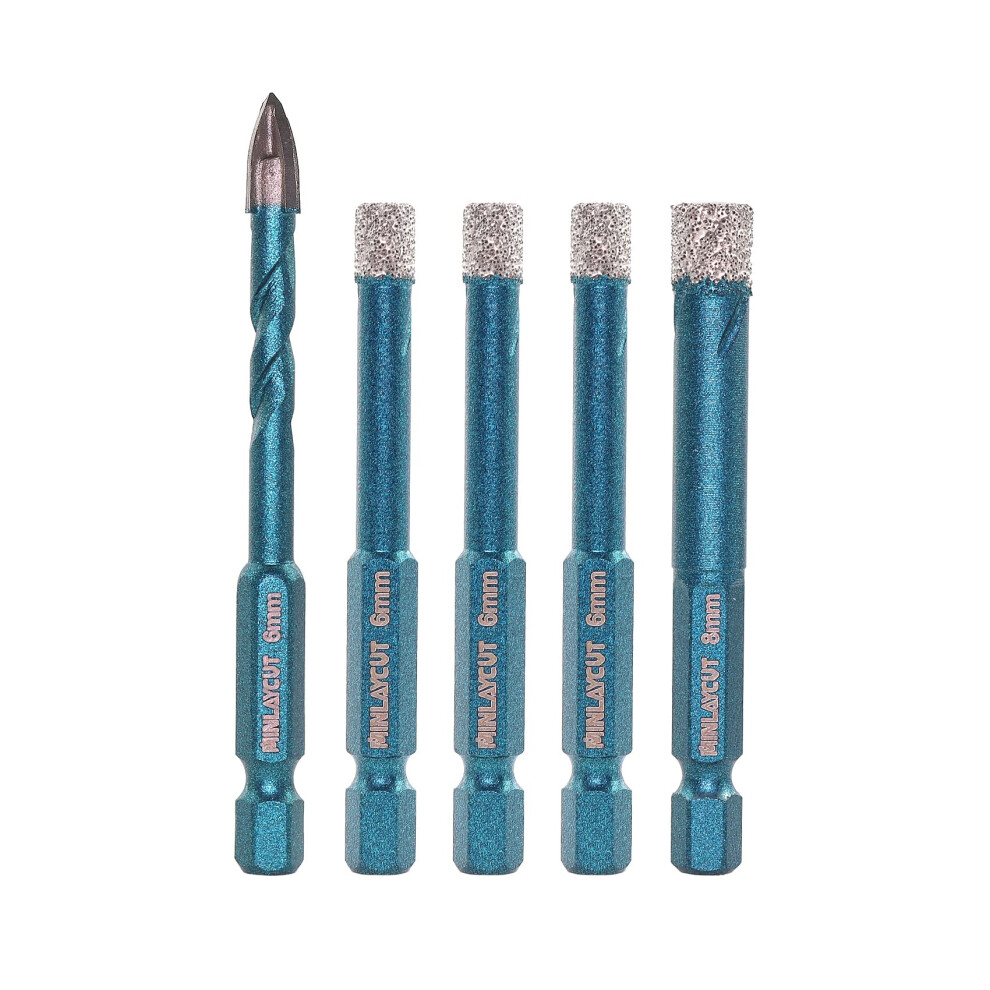 Porcelain Tile Drill Bits Set - Minlaycut 6/6/6/8Mm+6Mm Diamond Hole Saw Kit Quick-Fit Hex Shank For Ceramic Tile Marble Porcelain 5051226951695
