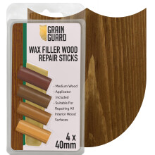 GRAIN GUARD Wax Filler Wood Repair Sticks | Medium Wood | Furniture Repair Kit | Multi-Surface: Wood, Plastic, Hard Surfaces | Blend to Colour Match