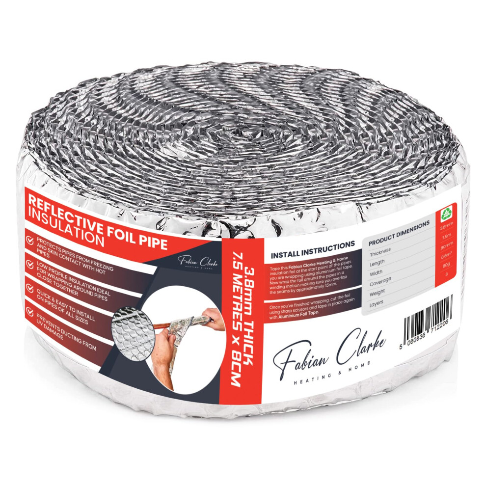 Pipe Lagging Foil Insulation Wrap 7.5M X 80Mm - Thermal Energy Saving For Internal Or External Pipe And Duct Insulation 5051226896378