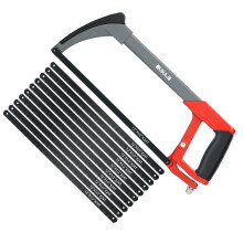 AIRAJ Hacksaw - Heavy Duty Hacksaw for Metal Cutting - Two Sawing Angles 45/90 - with 10 Spare Blades - Metal Hack Saw for Wood, Plastics, Rubber a