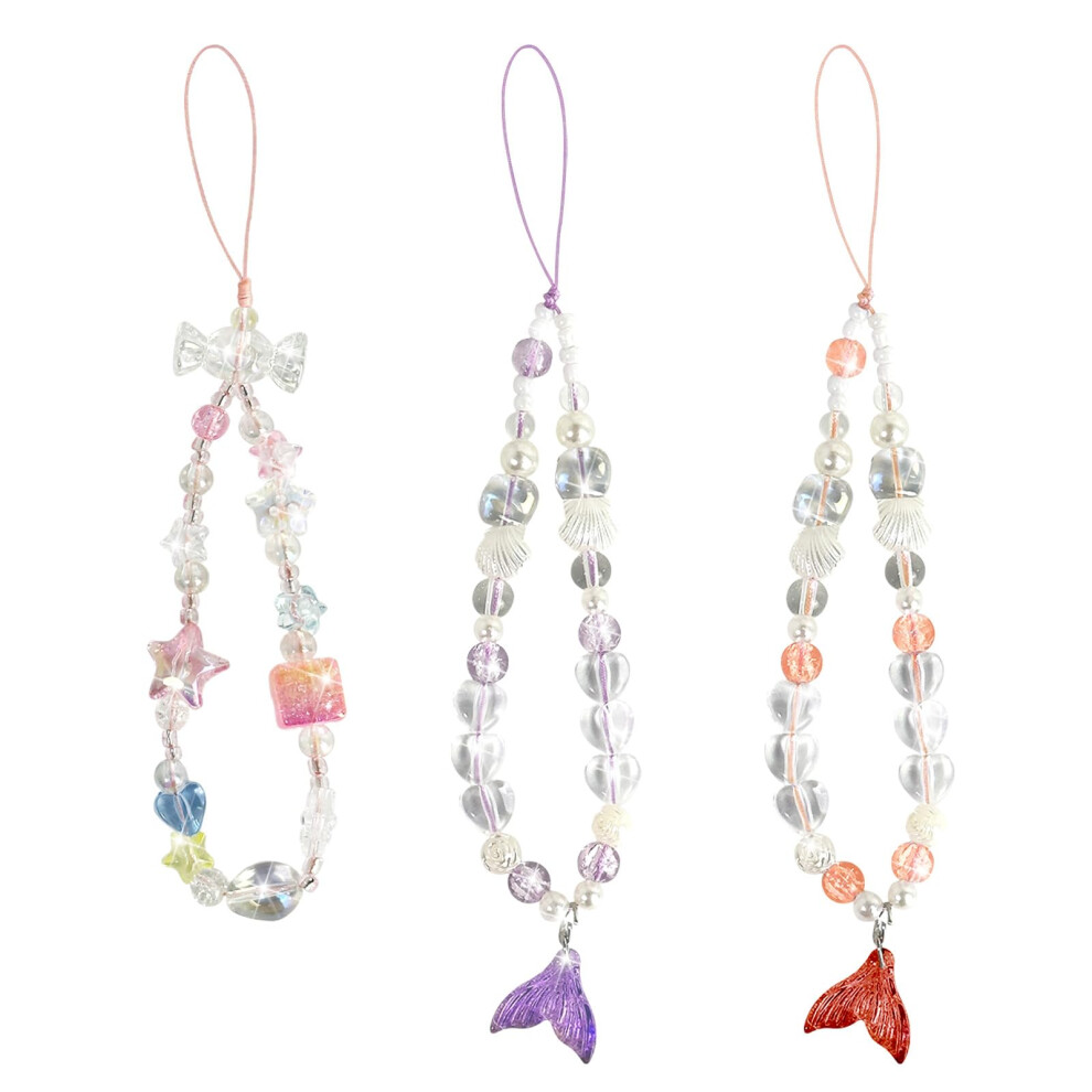Cute Kawaii Beaded Phone Charm With Pearl Wrist Strap Antiloss Lanyard For Women Girls Pink/Purple 9070919002151