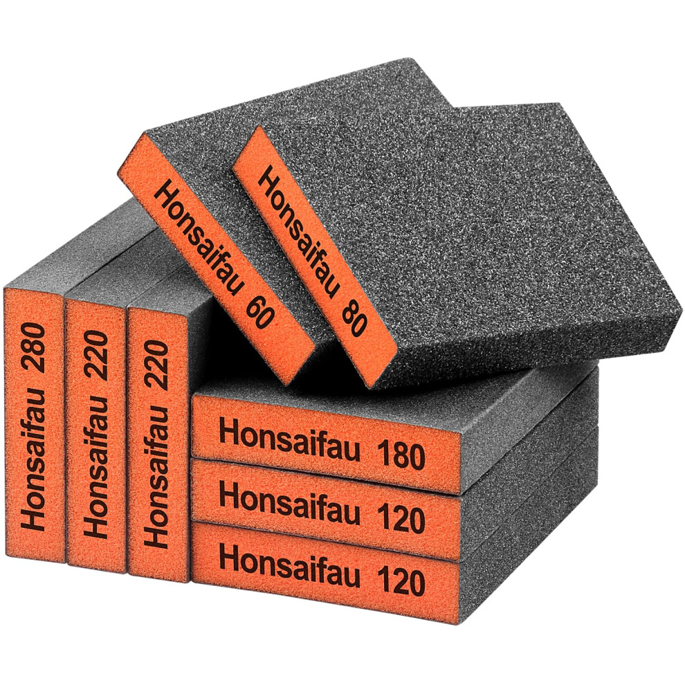 Sanding Block Sandpaper Sponge For Drywall: 8 Pack Wet Dry 60 80 120 180 220 280 Fine Medium Coarse Grit Sanding Sponge For Wood Metal Paint Furnitur 5004078374044