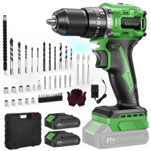 Ginour 21V Brushless Cordless Combi Drill Set, 2x2.0Ah, Hammer Drill 50Nm, compatible with Makita 18V Battery, 23+3 Torque, 2 Speed, 48PCS Electric S