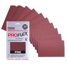 ProDec Advance 10 Sheets Fine Grade 120 Grit ProFlex Ultra Flexible Crack Resistant Aluminium Oxide Abrasive Sanding Paper for Sanding Wood, Paint