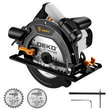Circular Saw 1400W: DEKOPRO with Laser Guide Power Saw 5500RPM, Max Cut 65mm (90), 43mm (45), 190mm Circular Saws with 24T & 40T Blades, Steel Base