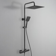 DERW Thermostatic Shower Mixer Set with 12" Square Rainfall Shower Head(304 Stainless Steel), 6 Modes Square Shower Head with Rotating Bracket, Anti-L