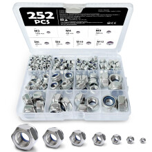252 PCS Locknuts Assortment Kit, 7-Size (M3 M4 M5 M6 M8 M10 M12) Nylock Nuts Complete Set, Assorted Nylon Insert Locking Hex Nuts for Bolts, Screws &