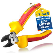 S&R Wire Cutters 160 mm VDE Insulated 1000V – Diagonal Side Cutters & Flush Cutters for Electrical Work, Cutting Pliers Chrome Vanadium Steel, Snips