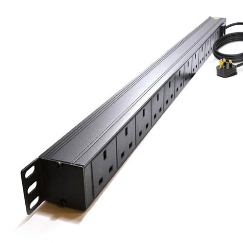Dynamode Extension Lead - 12 Way Switched Power Distribution Unit (PDU) for Data Cabinet, Server Rack, Office - 1.8m Vertical Extension Cable with UK 2