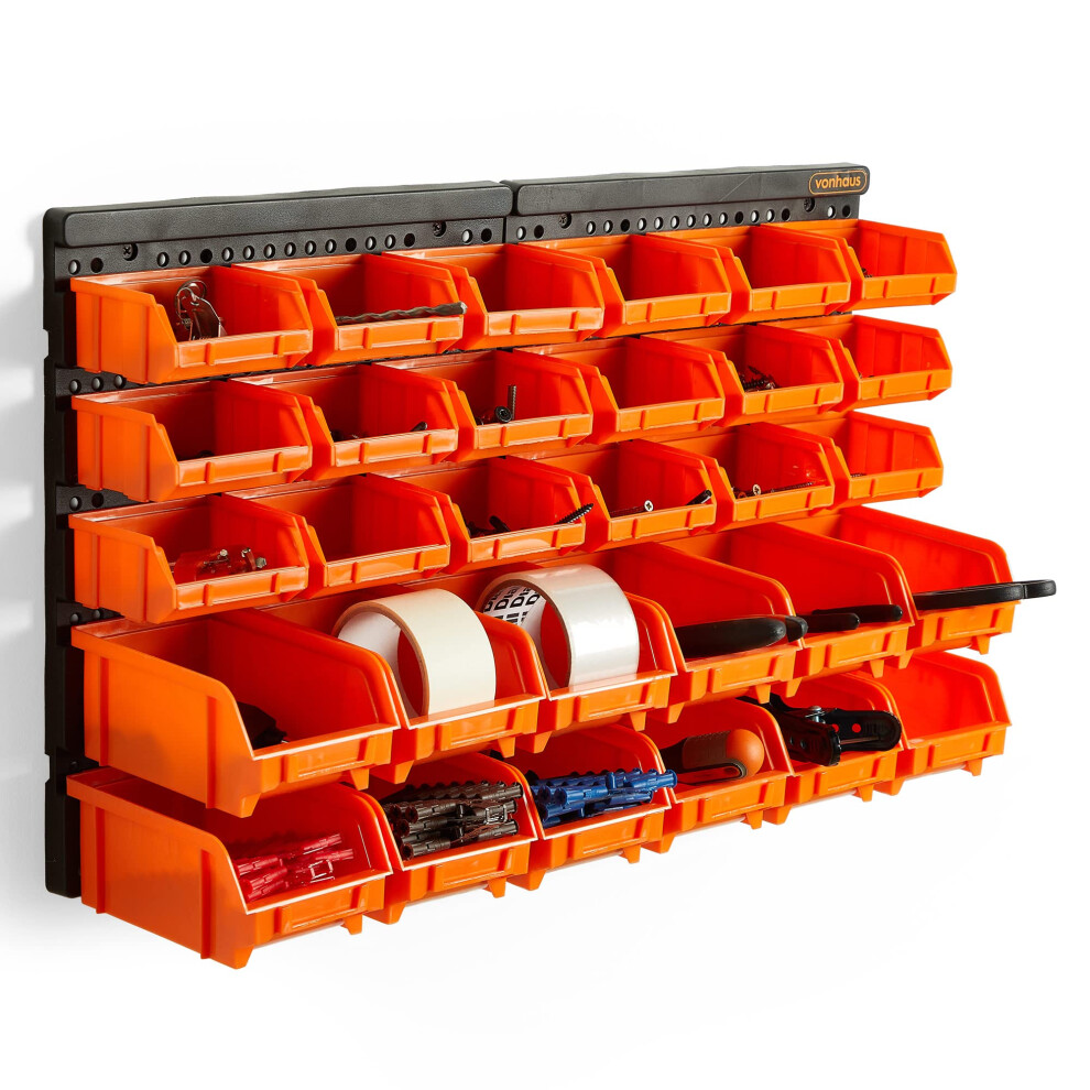 Vonhaus Workshop Storage - 30Pcs Wall Mount Storage Organiser Bin For Tool Shed, Garage And Workshop - Wall Storage Adjustable Organiser Storage Bins 1052342372931