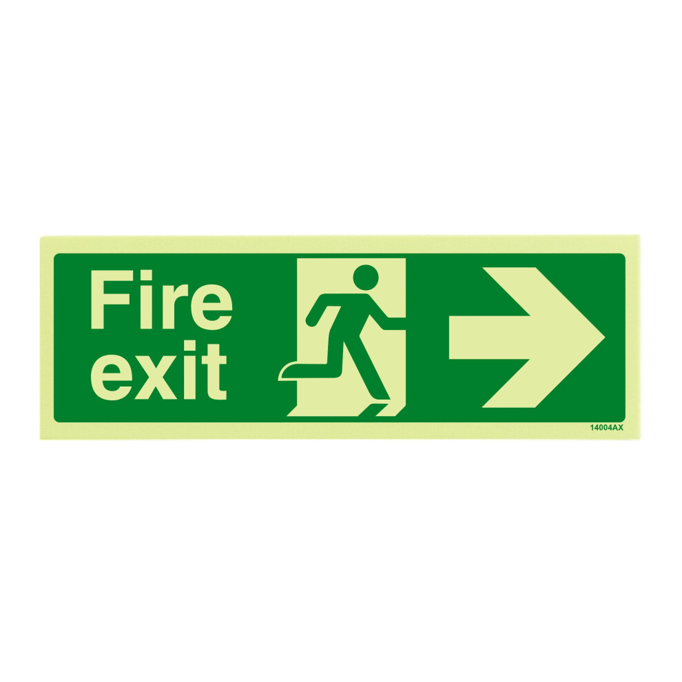 V Safety Glow In The Dark Fire Exit Arrow Right Sign - 300Mm X 100Mm - Rigid Plastic 9351373158487