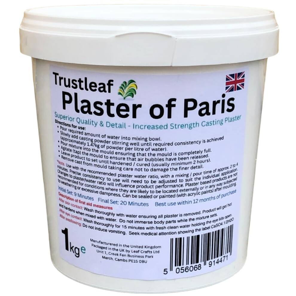 1Kg Tub - Trustleaf Plaster Of Paris - Fine Casting Plaster 5000591489517