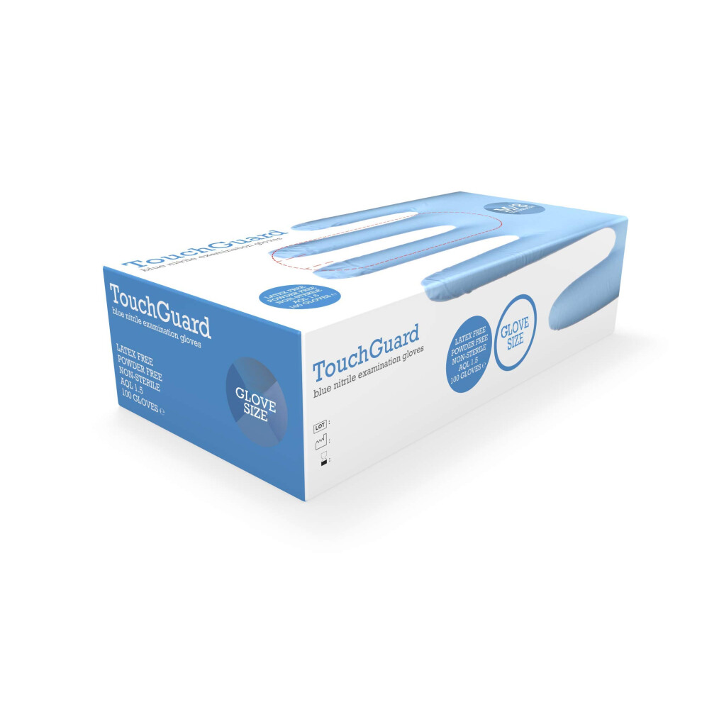 Touchguard Disposable Gloves Blue Nitrile - Latex And Powder Free - Multi-Purpose - Food Grade Gloves - Extra Strong Gloves - Box Of 100 - Blue 5051226980343