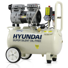 Hyundai 24L Oil-Free Low Noise Air Compressor, 750W / 1hp 5.2CFM 118psi Portable Direct Drive Electric Compressor with Twin Gauges & Euro Quick Conne