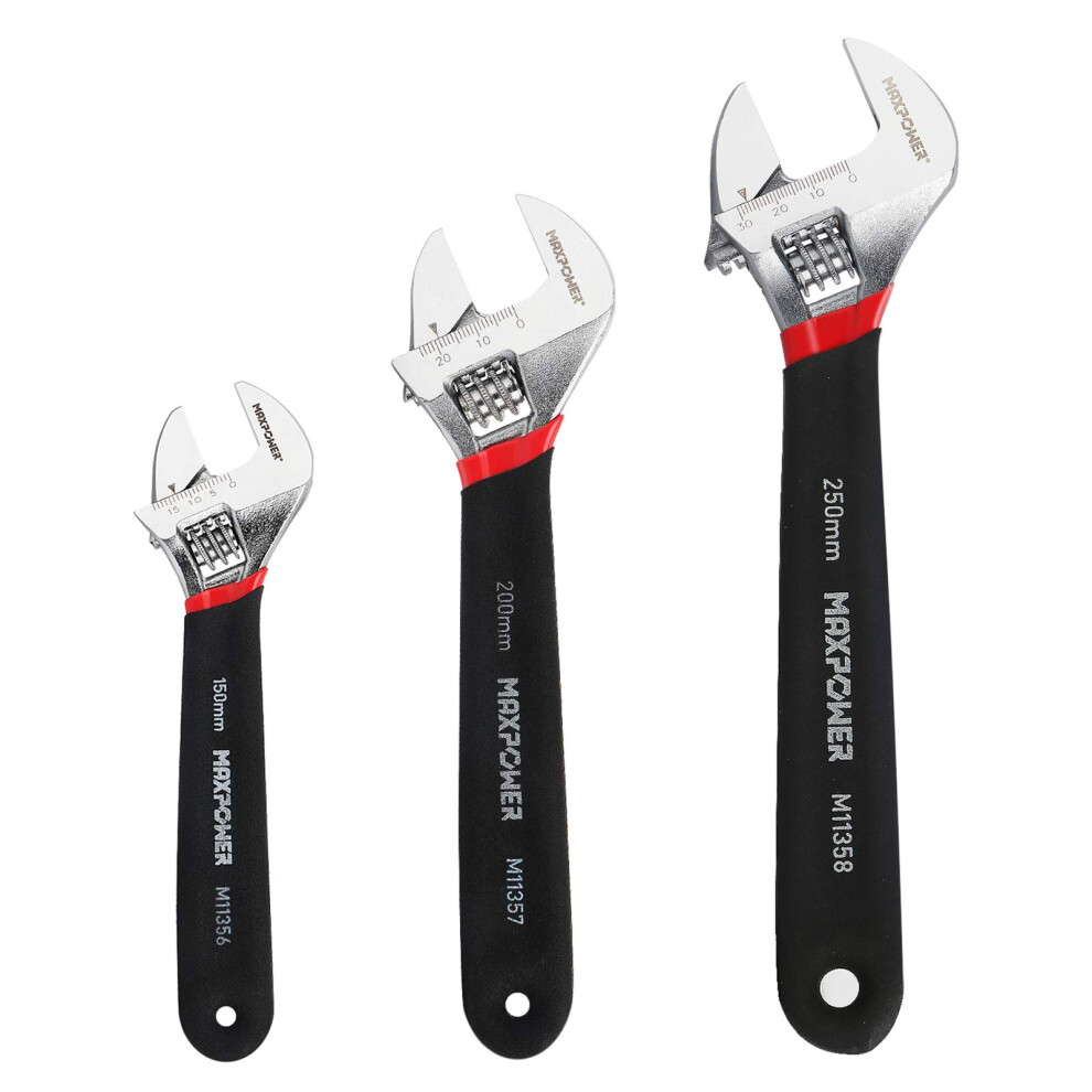 Maxpower Adjustable Spanner Set, 3Pcs Adjustable Wrench Set Shifter Spanners With Soft Grip (6"/150Mm, 8"/200Mm And 10"/250Mm) 5006929091315